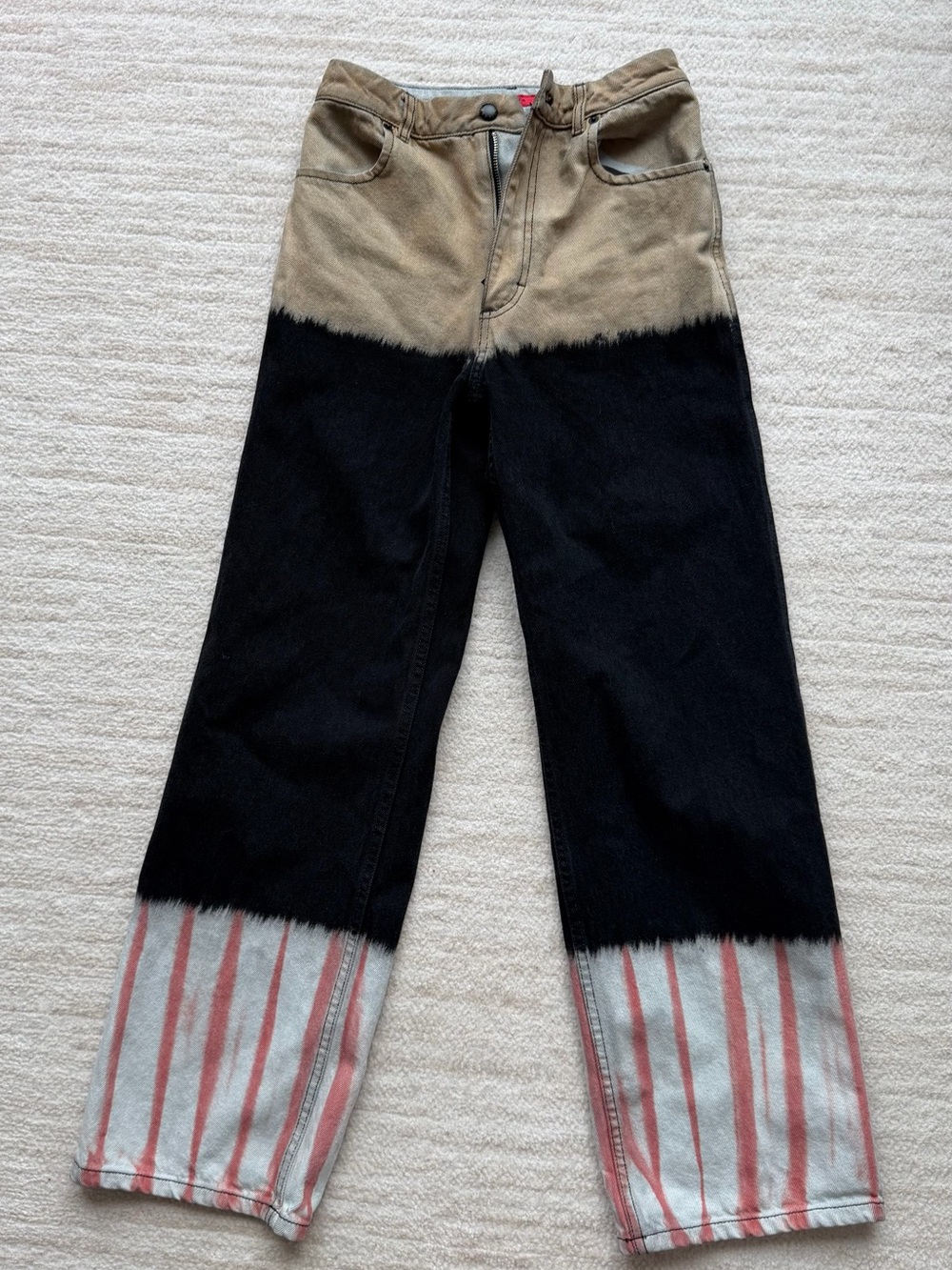 Eckhaus Latta Abstract Dip Dye Wide Leg Jeans Size 27 Made in USA - Picture 2 of 6